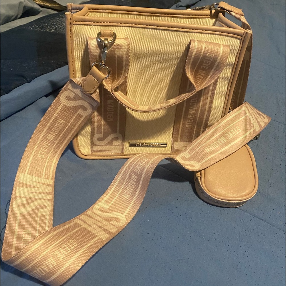 Light Pink Steve Madden Canvas Tote Crossbody Bag
